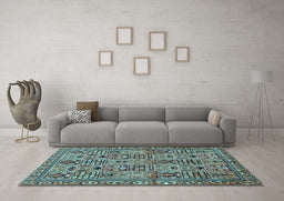 Machine Washable Persian Light Blue Traditional Rug in a Living Room, wshtr399lblu