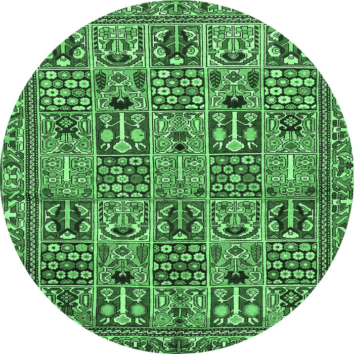 Round Machine Washable Persian Emerald Green Traditional Area Rugs, wshtr399emgrn