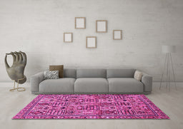Machine Washable Persian Pink Traditional Rug in a Living Room, wshtr399pnk