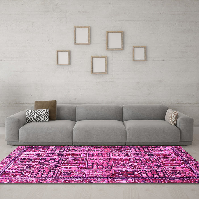 Machine Washable Persian Pink Traditional Rug in a Living Room, wshtr399pnk