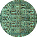 Round Persian Turquoise Traditional Rug, tr399turq