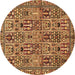 Round Machine Washable Persian Brown Traditional Rug, wshtr399brn