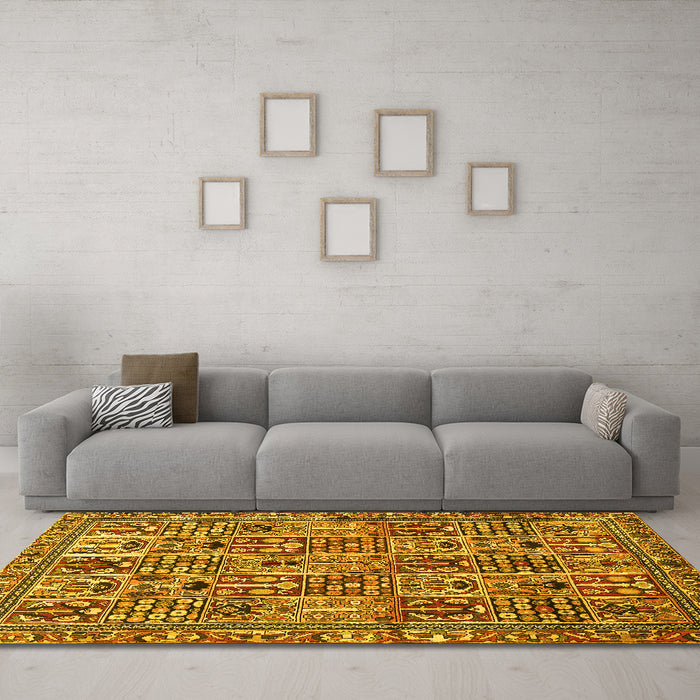 Machine Washable Persian Yellow Traditional Rug in a Living Room, wshtr399yw