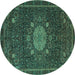 Round Medallion Turquoise Traditional Rug, tr39turq