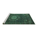 Sideview of Machine Washable Medallion Turquoise Traditional Area Rugs, wshtr39turq