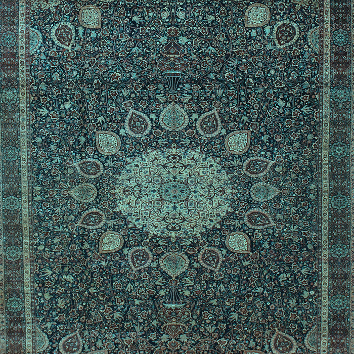 Machine Washable Medallion Light Blue Traditional Rug, wshtr39lblu