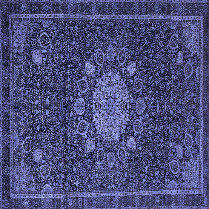 Square Machine Washable Medallion Blue Traditional Rug, wshtr39blu