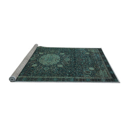 Sideview of Machine Washable Medallion Light Blue Traditional Rug, wshtr39lblu