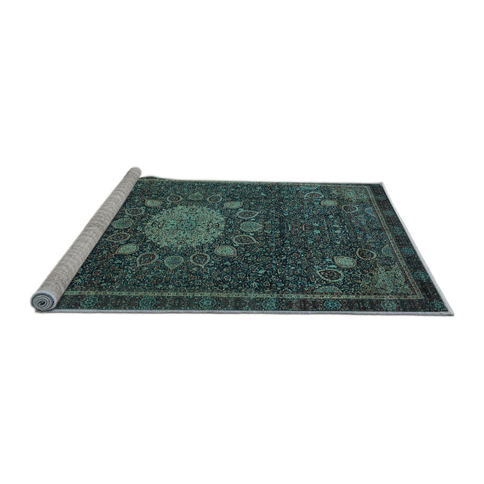 Sideview of Machine Washable Medallion Light Blue Traditional Rug, wshtr39lblu