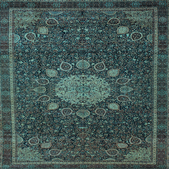 Square Machine Washable Medallion Light Blue Traditional Rug, wshtr39lblu