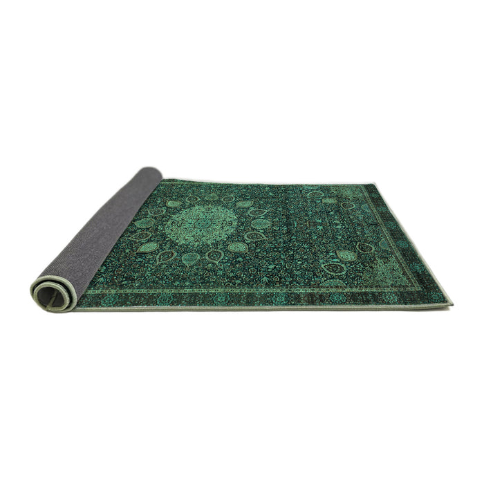 Sideview of Medallion Turquoise Traditional Rug, tr39turq