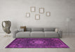 Machine Washable Medallion Purple Traditional Area Rugs in a Living Room, wshtr39pur