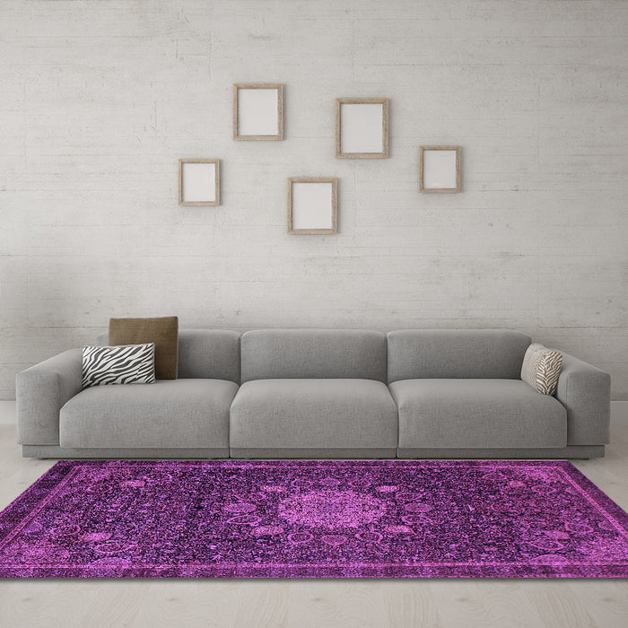 Machine Washable Medallion Purple Traditional Area Rugs in a Living Room, wshtr39pur