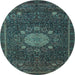 Round Machine Washable Medallion Light Blue Traditional Rug, wshtr39lblu