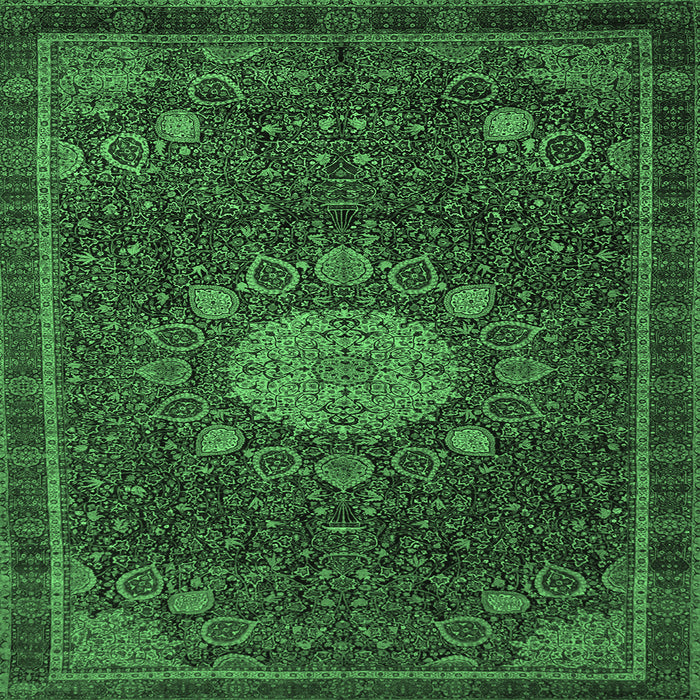 Square Medallion Emerald Green Traditional Rug, tr39emgrn