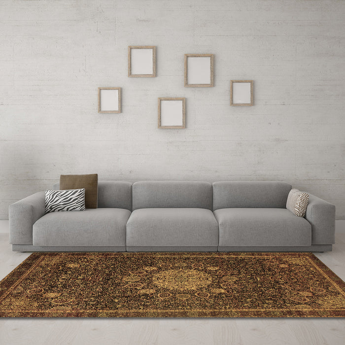 Machine Washable Medallion Brown Traditional Rug in a Living Room,, wshtr39brn