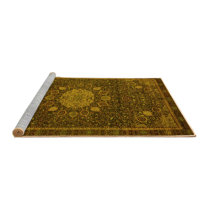 Sideview of Machine Washable Medallion Yellow Traditional Rug, wshtr39yw
