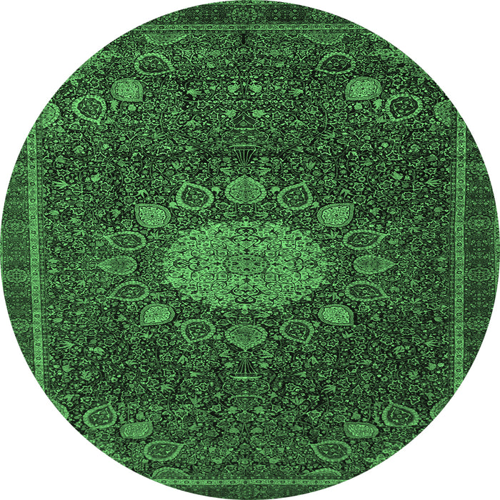 Round Machine Washable Medallion Emerald Green Traditional Area Rugs, wshtr39emgrn