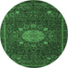 Round Machine Washable Medallion Emerald Green Traditional Area Rugs, wshtr39emgrn