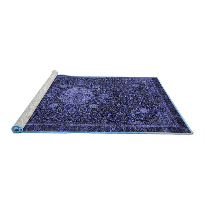 Sideview of Machine Washable Medallion Blue Traditional Rug, wshtr39blu