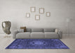 Machine Washable Medallion Blue Traditional Rug in a Living Room, wshtr39blu