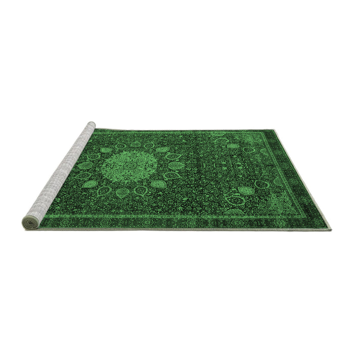 Sideview of Machine Washable Medallion Emerald Green Traditional Area Rugs, wshtr39emgrn