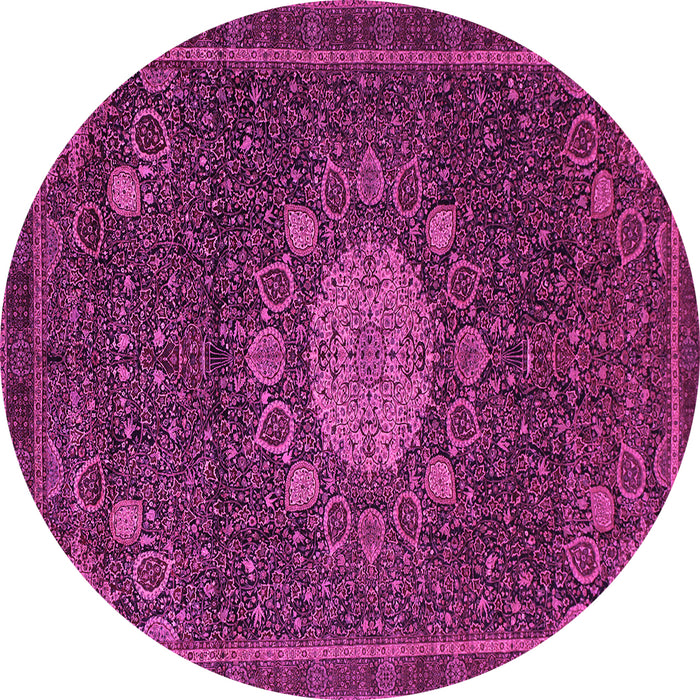 Round Machine Washable Medallion Pink Traditional Rug, wshtr39pnk