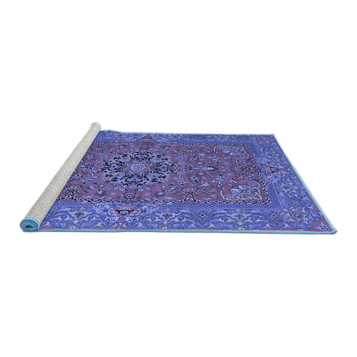 Sideview of Machine Washable Persian Blue Traditional Rug, wshtr3blu
