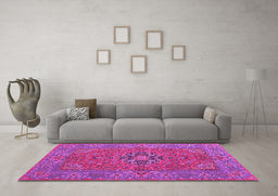 Machine Washable Persian Pink Traditional Rug in a Living Room, wshtr3pnk