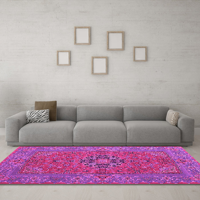 Machine Washable Persian Pink Traditional Rug in a Living Room, wshtr3pnk