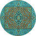 Round Persian Turquoise Traditional Rug, tr3turq