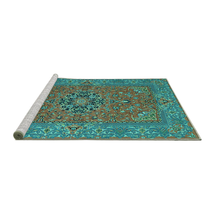 Sideview of Machine Washable Persian Turquoise Traditional Area Rugs, wshtr3turq