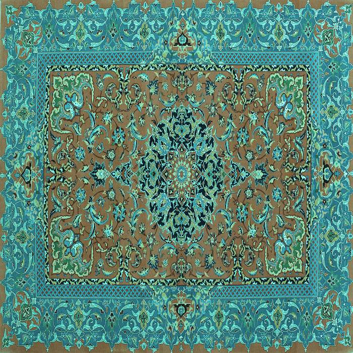 Square Machine Washable Persian Turquoise Traditional Area Rugs, wshtr3turq