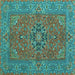 Square Machine Washable Persian Turquoise Traditional Area Rugs, wshtr3turq