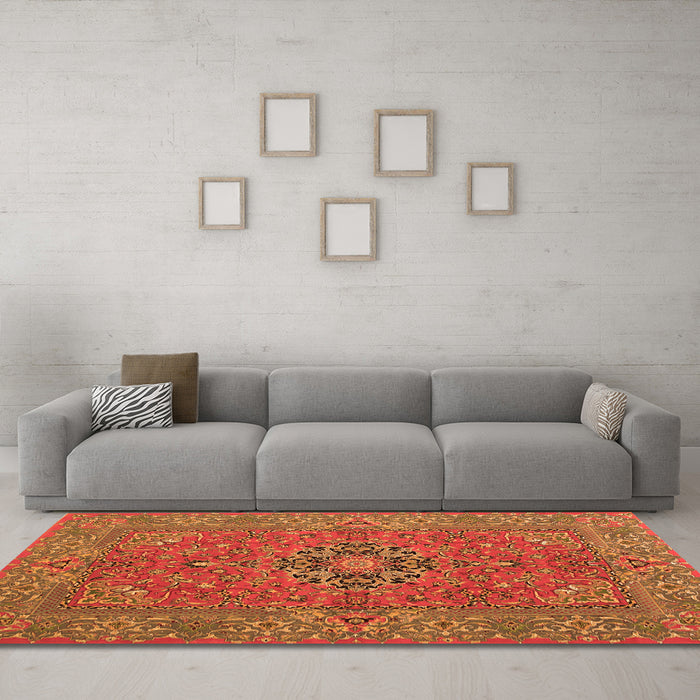 Machine Washable Persian Orange Traditional Area Rugs in a Living Room, wshtr3org