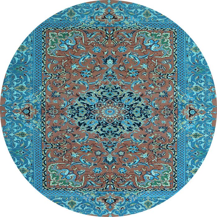 Round Machine Washable Persian Light Blue Traditional Rug, wshtr3lblu