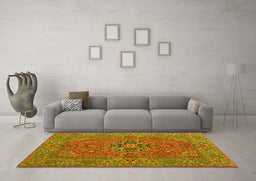 Machine Washable Persian Yellow Traditional Rug in a Living Room, wshtr3yw