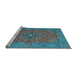 Sideview of Machine Washable Persian Light Blue Traditional Rug, wshtr3lblu