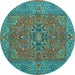 Round Machine Washable Persian Turquoise Traditional Area Rugs, wshtr3turq