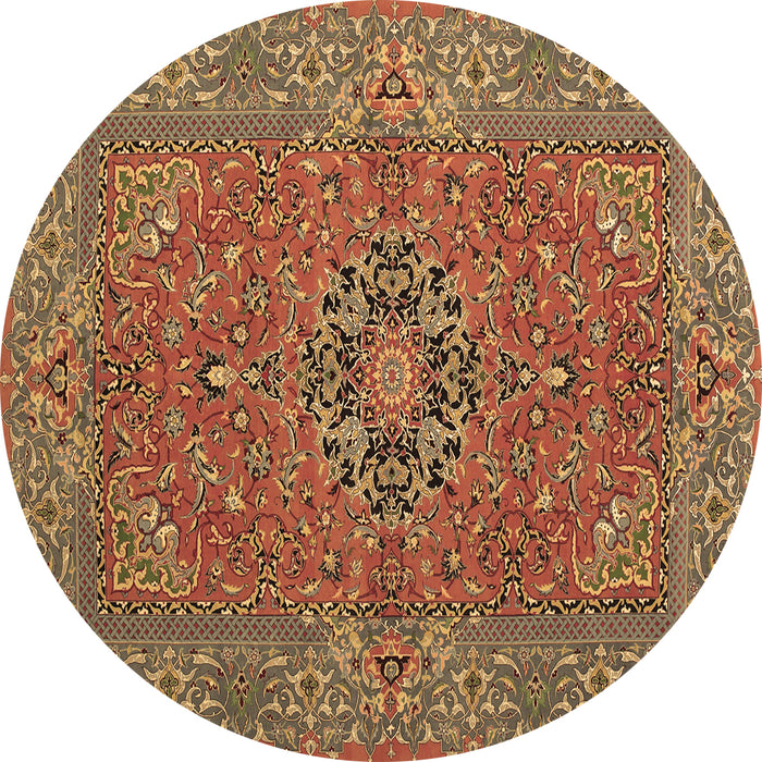 Round Machine Washable Persian Brown Traditional Rug, wshtr3brn