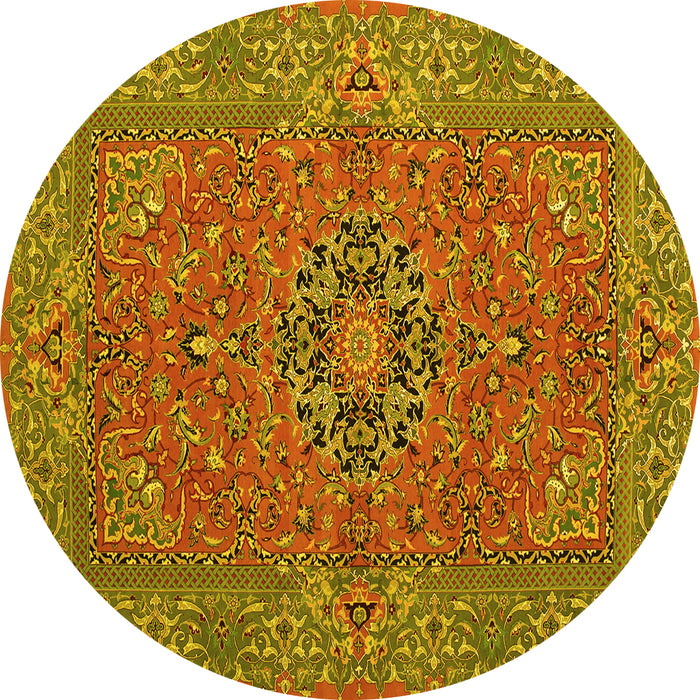 Round Machine Washable Persian Yellow Traditional Rug, wshtr3yw
