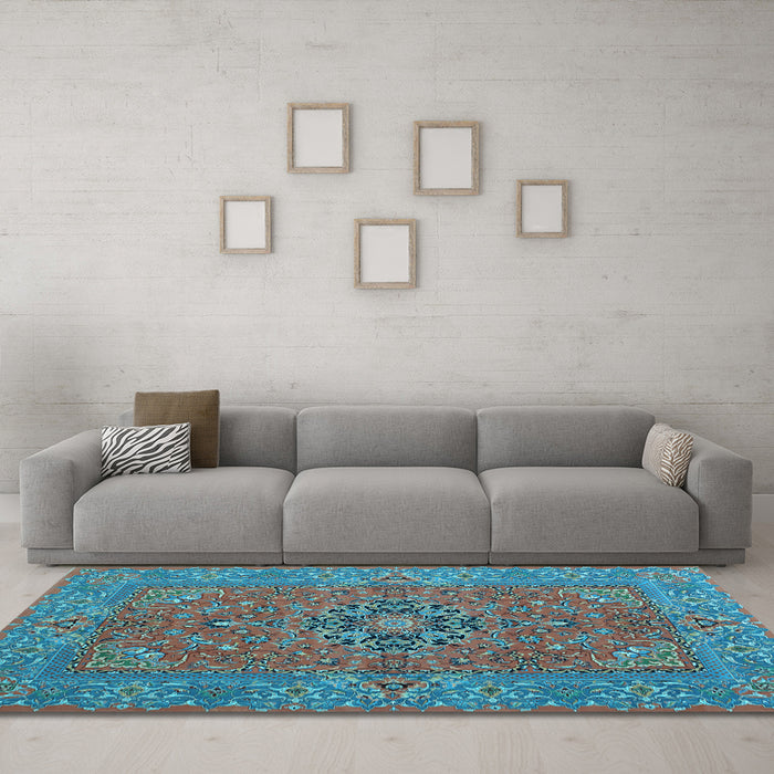 Machine Washable Persian Light Blue Traditional Rug in a Living Room, wshtr3lblu