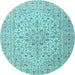 Round Machine Washable Persian Light Blue Traditional Rug, wshtr4000lblu