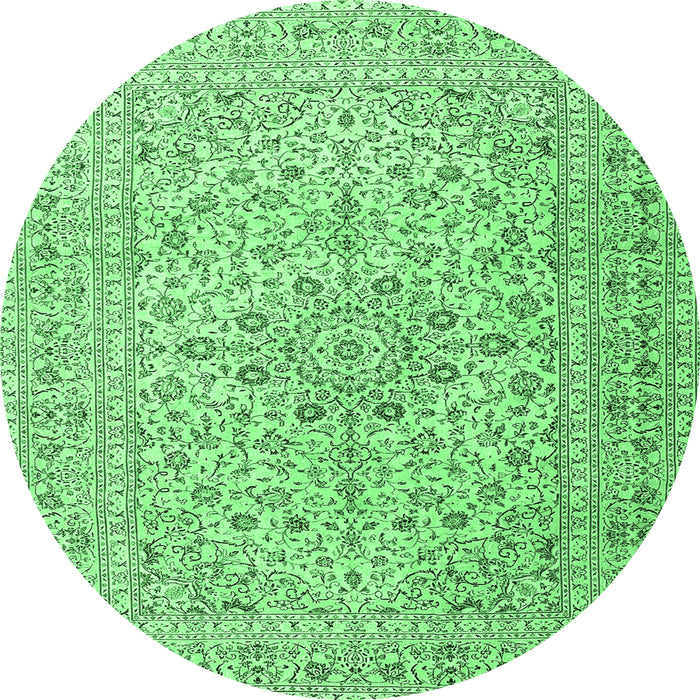 Round Machine Washable Persian Emerald Green Traditional Area Rugs, wshtr4000emgrn