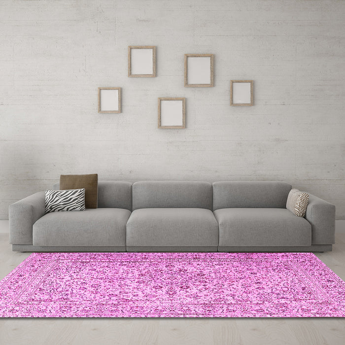 Machine Washable Persian Pink Traditional Rug in a Living Room, wshtr4000pnk