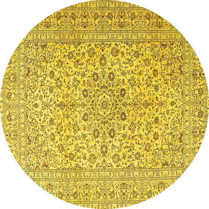 Round Machine Washable Persian Yellow Traditional Rug, wshtr4000yw