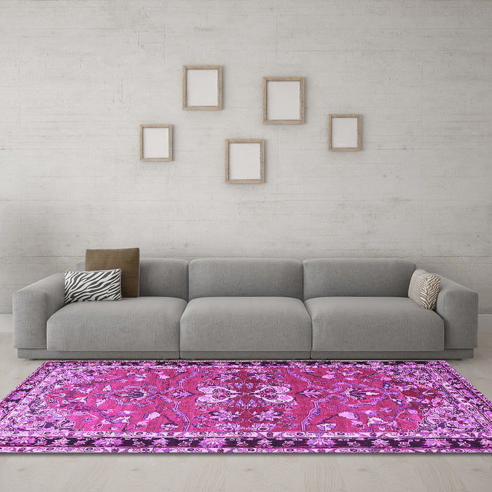 Machine Washable Persian Purple Traditional Area Rugs in a Living Room, wshtr4001pur