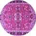 Round Machine Washable Persian Purple Traditional Area Rugs, wshtr4001pur