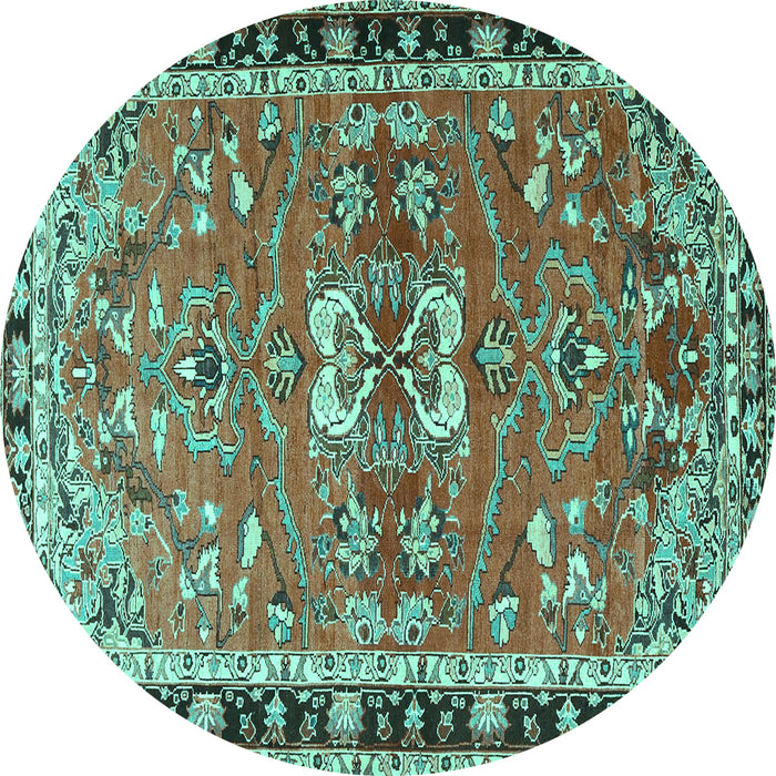Round Machine Washable Persian Turquoise Traditional Area Rugs, wshtr4001turq
