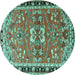 Round Machine Washable Persian Turquoise Traditional Area Rugs, wshtr4001turq